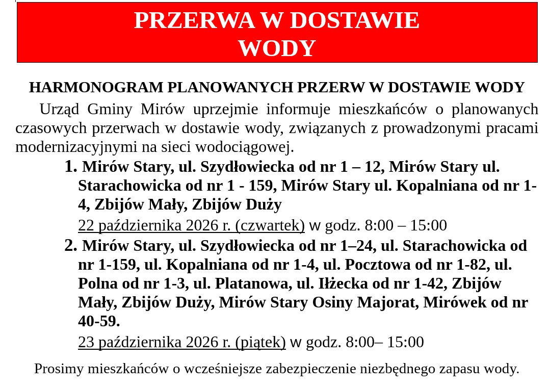 przerwa woda 20102026